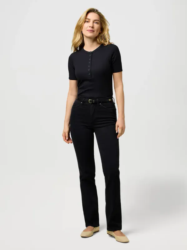 SLIM FEMME KNIT HENLEY Sort